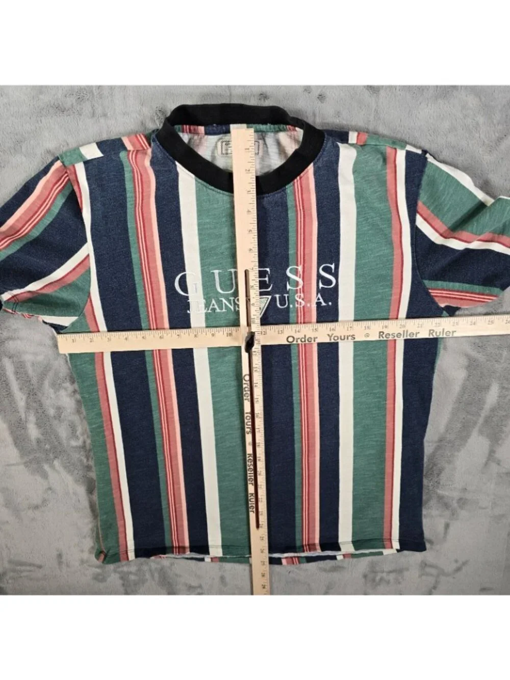 Guess Jeans U.S.A. Embroidered Logo Faded Multicolor Striped T-Shirt (M) - Picture 10 of 12